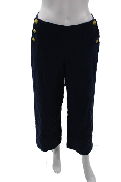 L'Agence Women Dark Blue Cropped Ankle Linen Pants Button Size 25