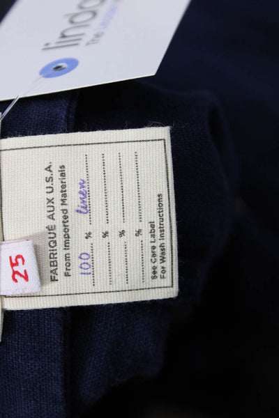 L'Agence Women Dark Blue Cropped Ankle Linen Pants Button Size 25