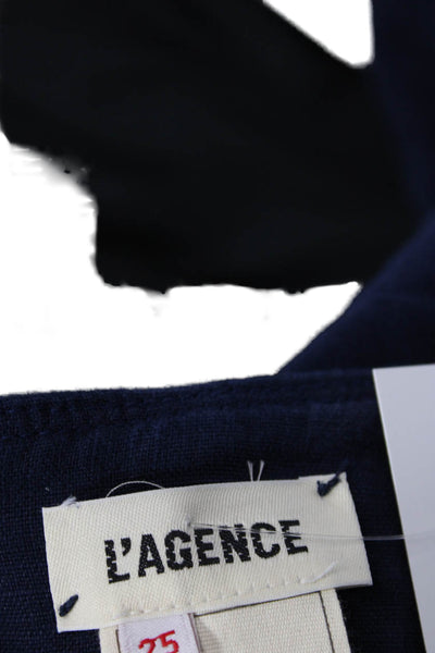 L'Agence Women Dark Blue Cropped Ankle Linen Pants Button Size 25