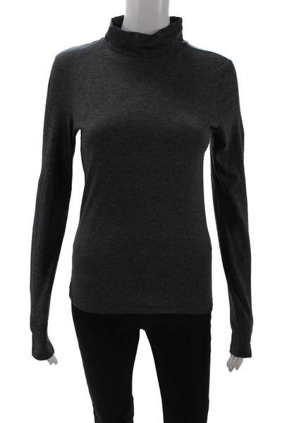Frame Womens Basic Mock Neck Long Sleeve Pima Cotton Top Dark Gray Size S