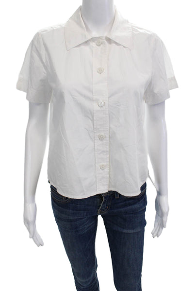 J Crew Women Collared Short Sleeve Cotton Button-Up Top White Size 0
