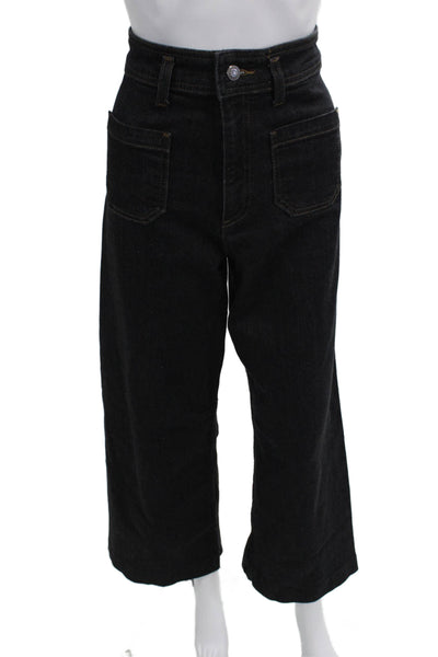 Zara Womens Cropped Black High Rise Pants Cotton Polyester Size 4