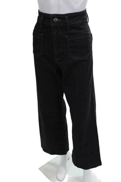 Zara Womens Cropped Black High Rise Pants Cotton Polyester Size 4