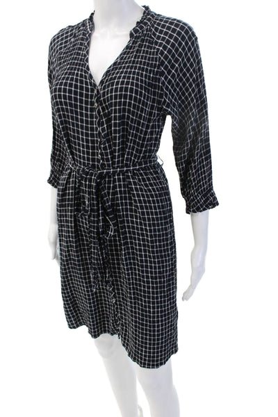 Maeve Anthropologie Womens Shirt Dress Black Check V-Neck 3/4 Sleeve Size XS