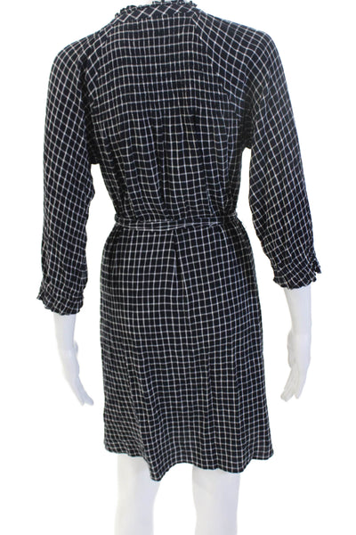 Maeve Anthropologie Womens Shirt Dress Black Check V-Neck 3/4 Sleeve Size XS