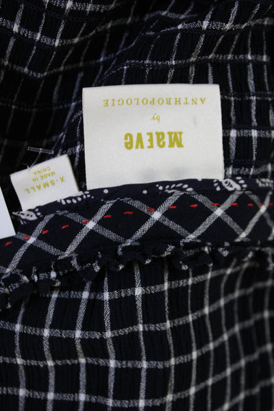 Maeve Anthropologie Womens Shirt Dress Black Check V-Neck 3/4 Sleeve Size XS