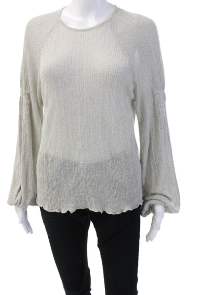 Zara Knit Womens Gray Viscose Blend Long Sleeve Round Neck Blouse Button Size M