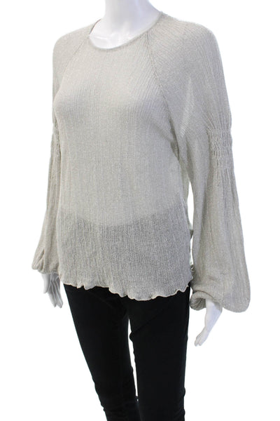 Zara Knit Womens Gray Viscose Blend Long Sleeve Round Neck Blouse Button Size M