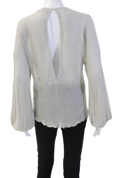 Zara Knit Womens Gray Viscose Blend Long Sleeve Round Neck Blouse Button Size M