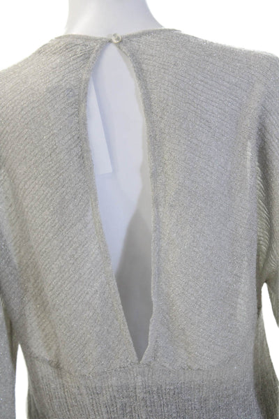 Zara Knit Womens Gray Viscose Blend Long Sleeve Round Neck Blouse Button Size M