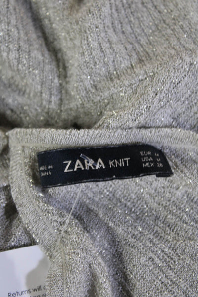 Zara Knit Womens Gray Viscose Blend Long Sleeve Round Neck Blouse Button Size M