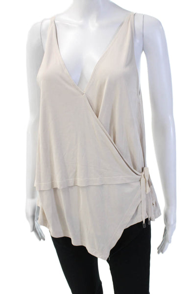 Free People Women Camisole V Neck Sleeveless Beige Tie Bohemian Modal Size S