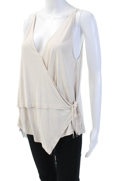 Free People Women Camisole V Neck Sleeveless Beige Tie Bohemian Modal Size S