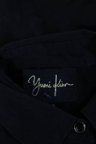 Yumi Kim Women Black Silk Collared Button-Up Blouse Long Sleeve Size XS