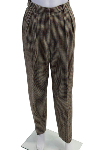 Anne Klein Unisex Dress Pants Brown Wool Check Buckle Size 4