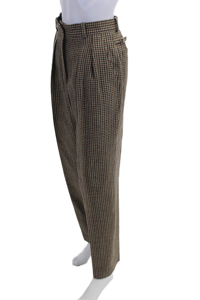 Anne Klein Unisex Dress Pants Brown Wool Check Buckle Size 4