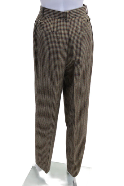 Anne Klein Unisex Dress Pants Brown Wool Check Buckle Size 4