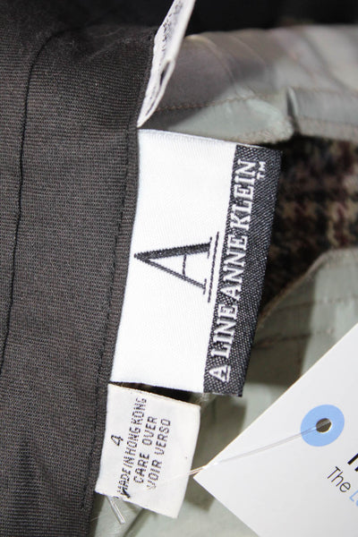 Anne Klein Unisex Dress Pants Brown Wool Check Buckle Size 4