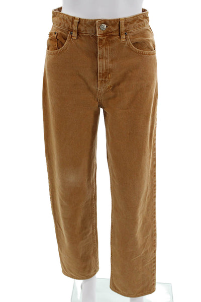 Ksubi Unisex Cropped Brown Jeans Mid Rise Button 29in Inseam Size 24