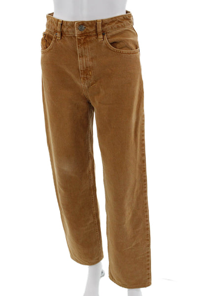 Ksubi Unisex Cropped Brown Jeans Mid Rise Button 29in Inseam Size 24