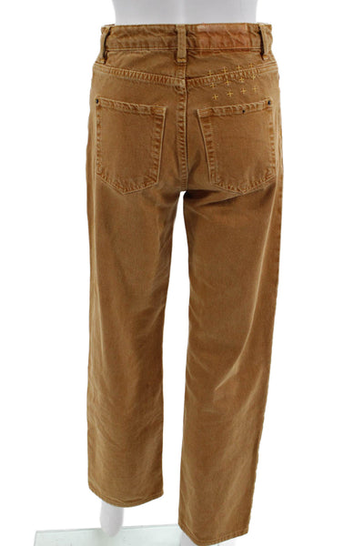 Ksubi Unisex Cropped Brown Jeans Mid Rise Button 29in Inseam Size 24