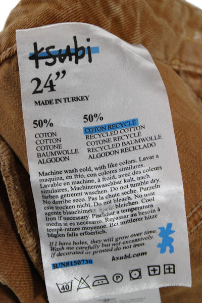 Ksubi Unisex Cropped Brown Jeans Mid Rise Button 29in Inseam Size 24