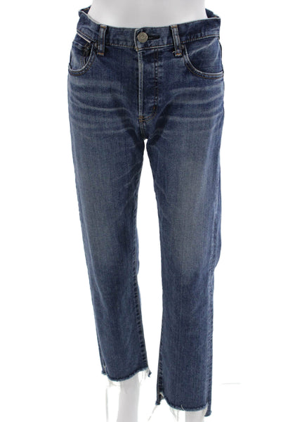 Moussy Women Cropped Straight Dark Blue Jeans Mid Rise Button 30 Inseam Size XS