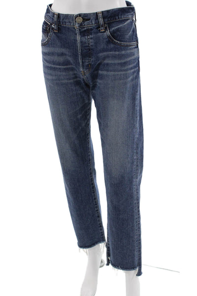 Moussy Women Cropped Straight Dark Blue Jeans Mid Rise Button 30 Inseam Size XS