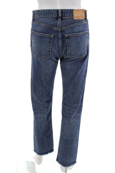 Moussy Women Cropped Straight Dark Blue Jeans Mid Rise Button 30 Inseam Size XS