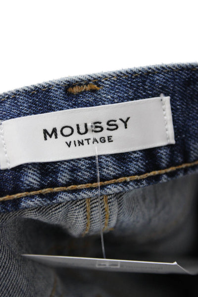 Moussy Women Cropped Straight Dark Blue Jeans Mid Rise Button 30 Inseam Size XS