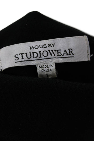 Moussy Women Cropped Striped Mock Neck Long Sleeve T-Shirt Black Size 1