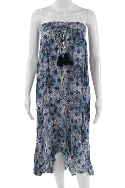 Tiare Hawaii Women Sundress Blue Square Neck Mid-Calf 100% Rayon Size One Size