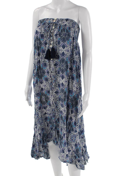Tiare Hawaii Women Sundress Blue Square Neck Mid-Calf 100% Rayon Size One Size