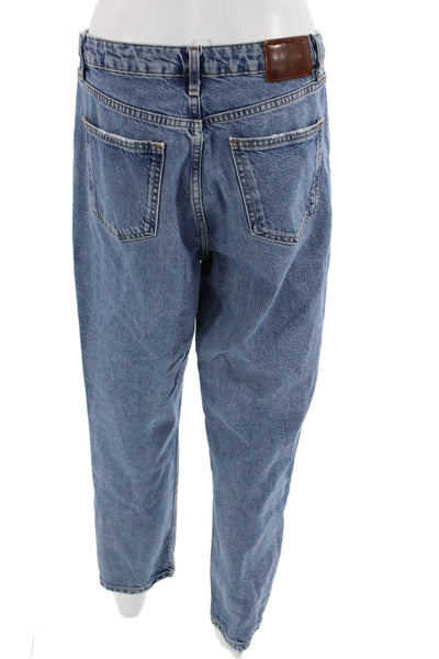 Zara Unisex Straight Tapered Jeans Blue Mid Rise 90s Button Size 10