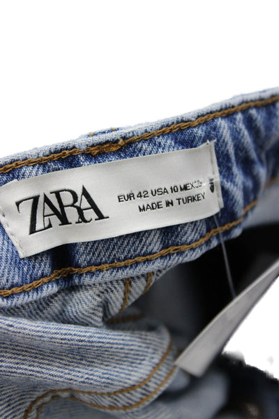Zara Unisex Straight Tapered Jeans Blue Mid Rise 90s Button Size 10