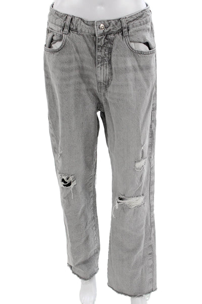 Zara Unisex Straight Gray Cotton Mid-Rise Jeans Size 10