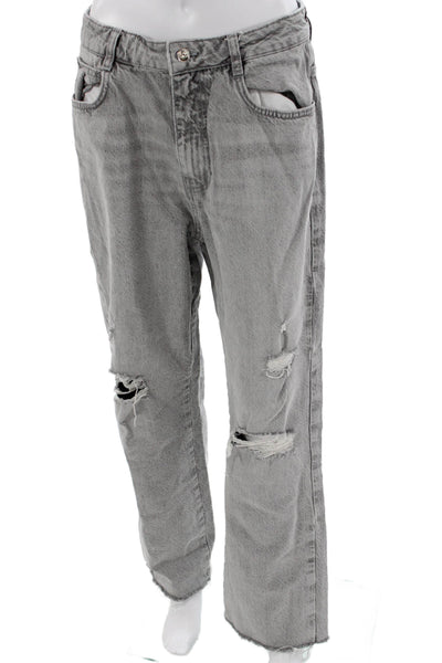 Zara Unisex Straight Gray Cotton Mid-Rise Jeans Size 10