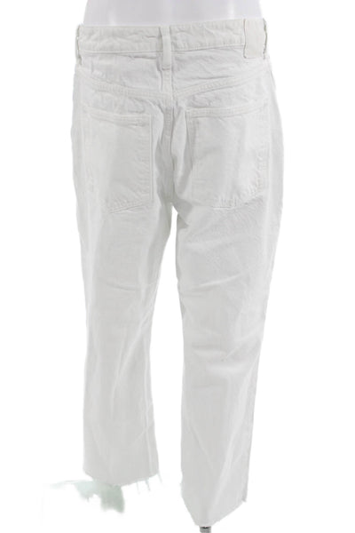 Zara Womens White Cropped Jeans Button Mid Rise Cotton Blend Size 10