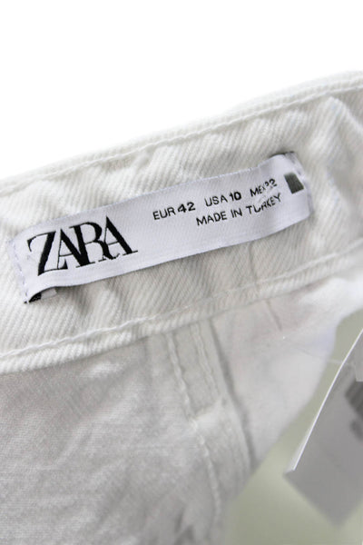 Zara Womens White Cropped Jeans Button Mid Rise Cotton Blend Size 10