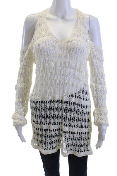 L Space Womens Beige V-Neck Sweaters Cotton Polyamide Beach Size M
