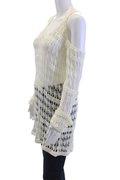 L Space Womens Beige V-Neck Sweaters Cotton Polyamide Beach Size M