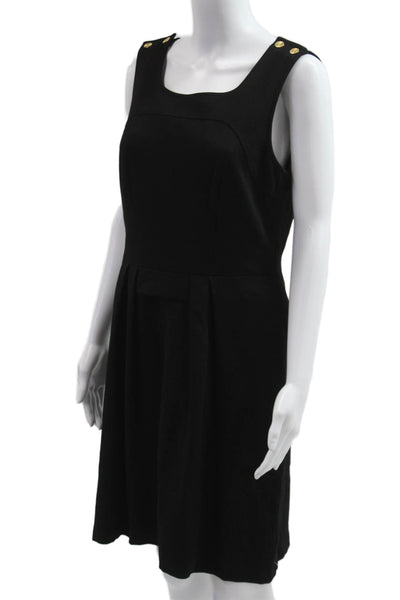 Trina Turk Womens A-Line Tank Dress Black Square Neck Button Size M