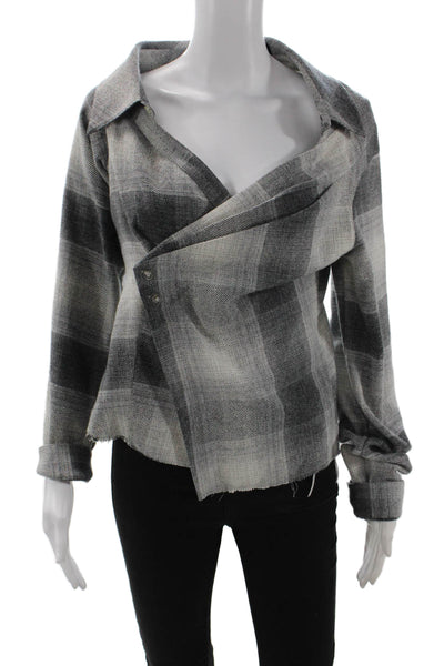 R+A Women Designer Plaid Wool Blend Jacket Black Long Sleeve Size M