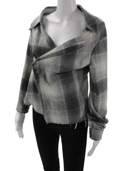 R+A Women Designer Plaid Wool Blend Jacket Black Long Sleeve Size M