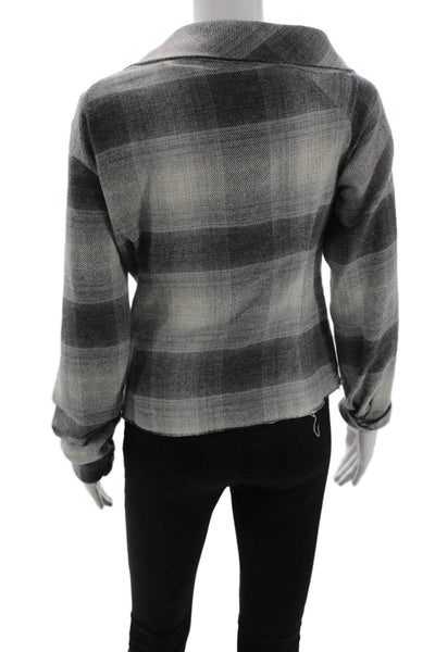 R+A Women Designer Plaid Wool Blend Jacket Black Long Sleeve Size M