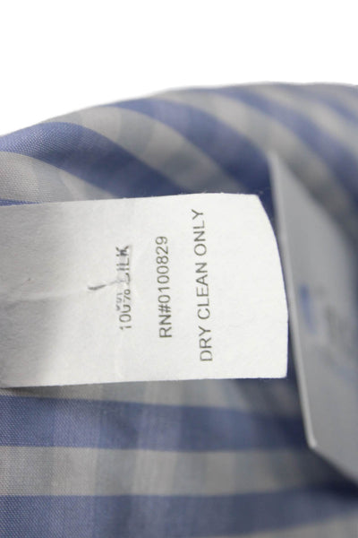 Connie Roberson Women Silk Collared Button-Up Tunic Blue Check 3/4 Sleeve Size M