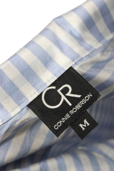 Connie Roberson Women Silk Collared Button-Up Tunic Blue Check 3/4 Sleeve Size M