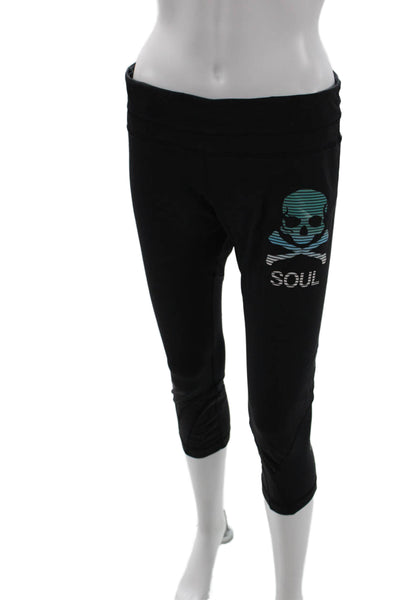 Lululemon Women Black Skull Graphic Capri Cropped Leggings Size 10