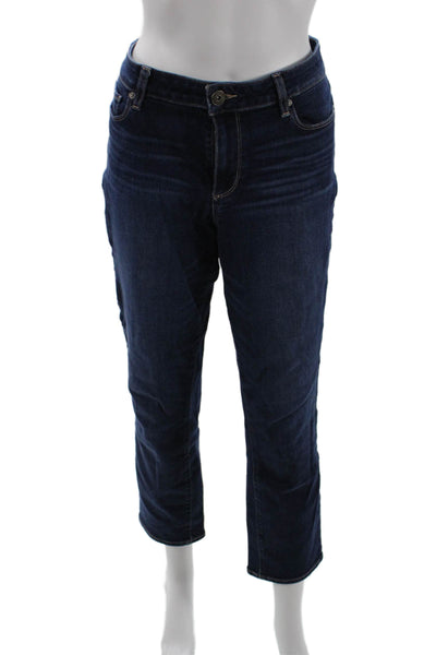 Paige Women Cropped Straight Dark Blue High Rise Jeans Size 28