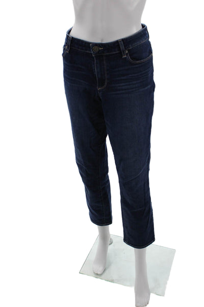 Paige Women Cropped Straight Dark Blue High Rise Jeans Size 28